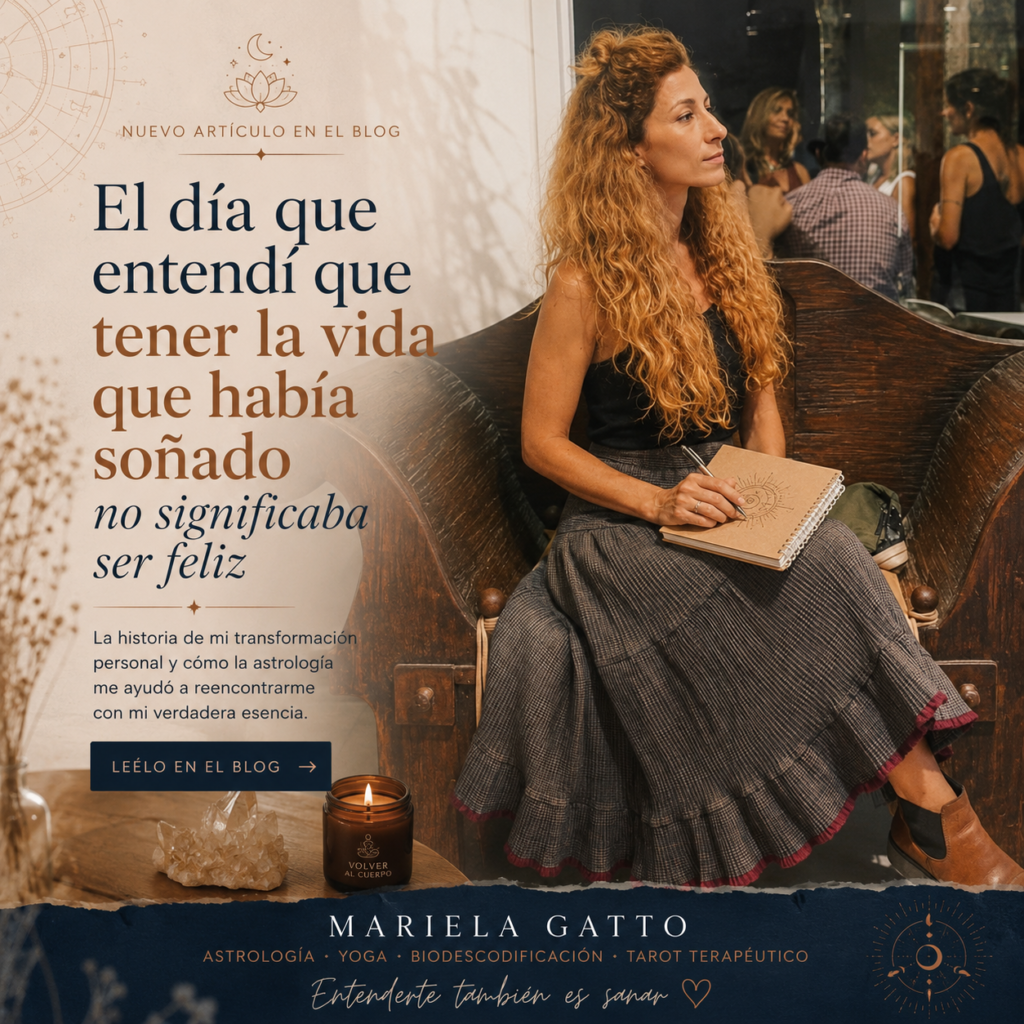 Mariela Gatto reflexionando sobre su transformación personal y el autoconocimiento a través de la astrología.